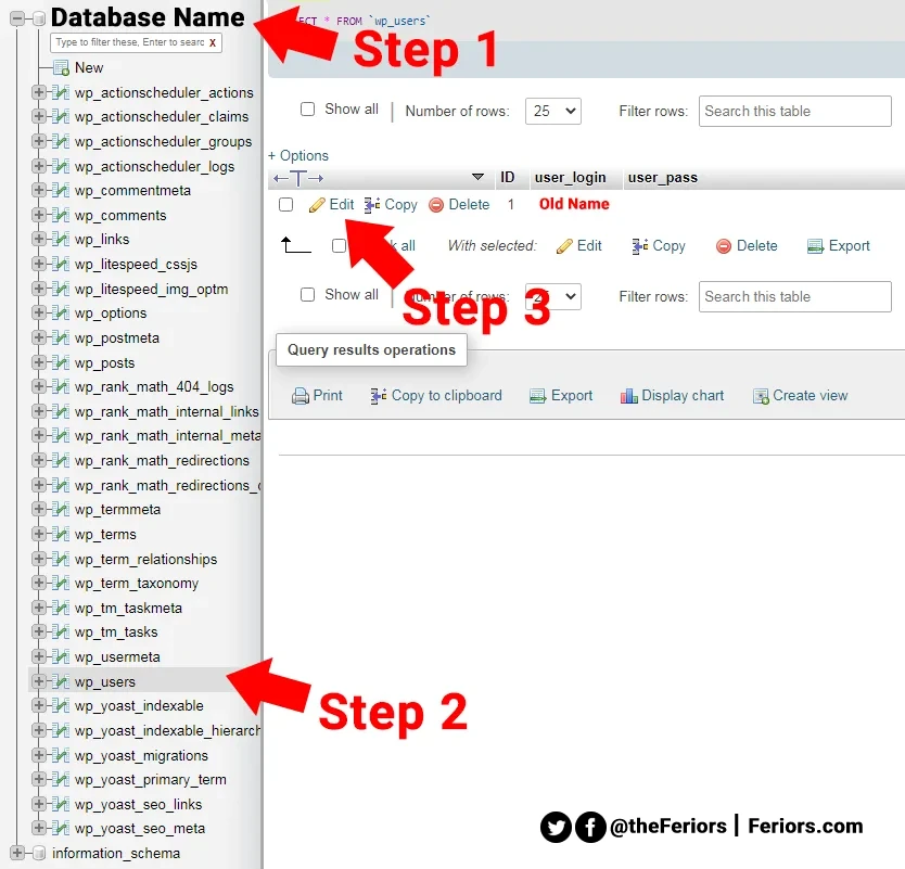 Change WordPress admin username-in phpMyadmin database